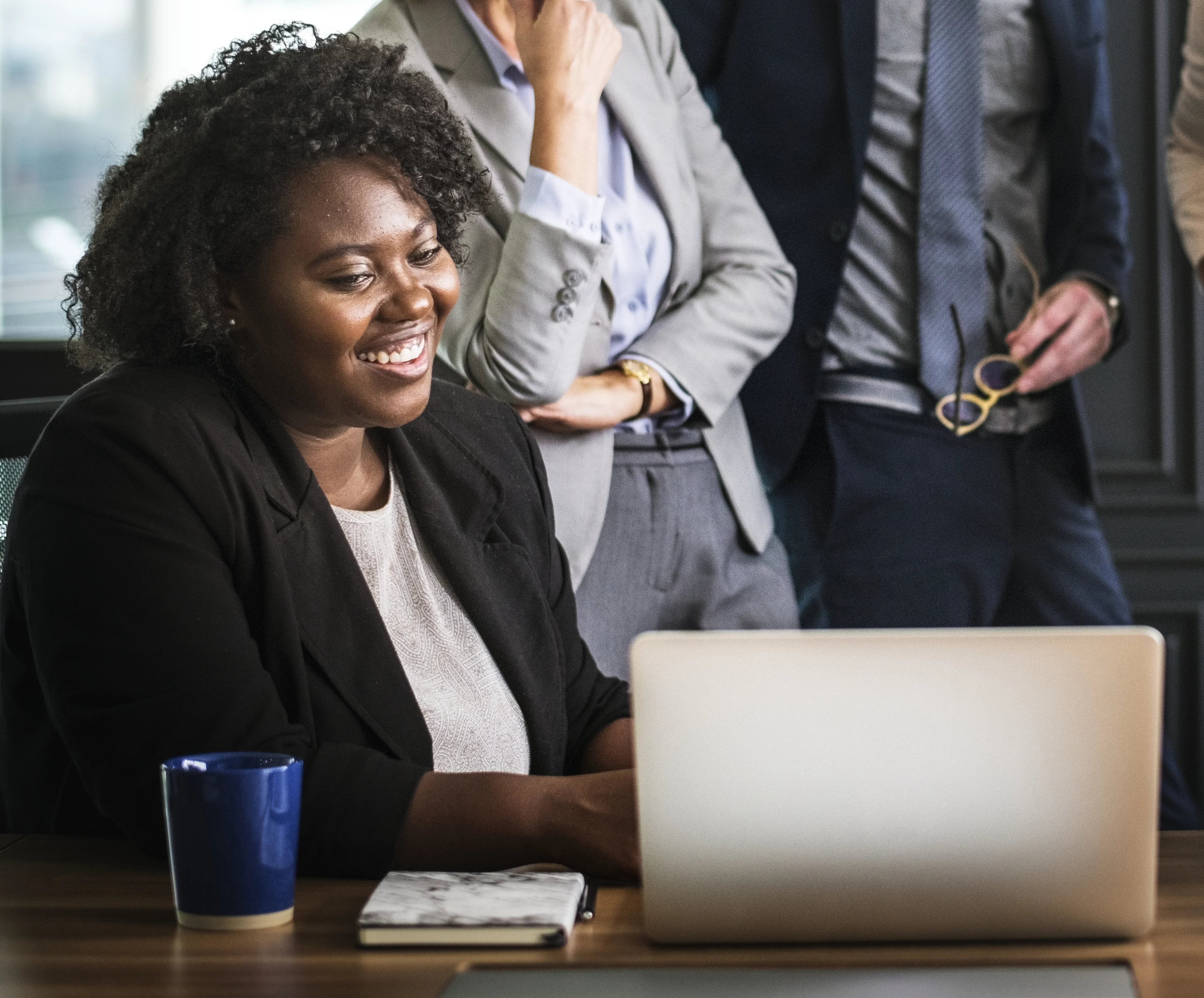 Sales rep working on laptop